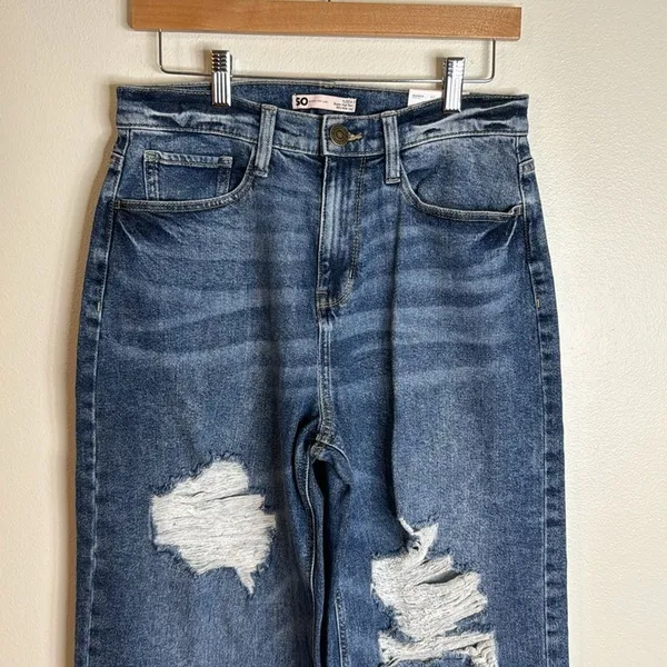 SO Women Super High Rise Wide Leg Distressed Denim Jeans Blue 11/30W - Image 2