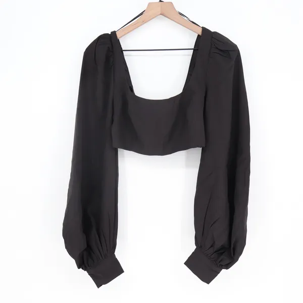 Naked Wardrobe Womens Black Puff Sleeve Square Neck Crop Top Size M - Image 2