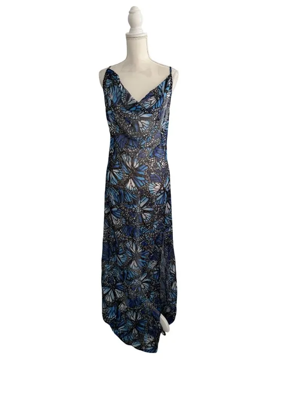 TOLUCA Butterfly Blue Sheer Maxi Gown Dress Size L NEW NWT - Image 4