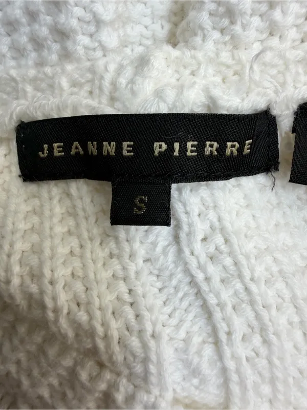 JEANNE PIERRE Cream Color Cable Knit Crewneck Sweater Size Small - Image 4