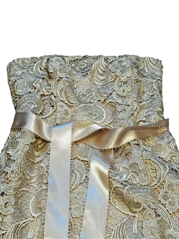 Adrianna Papell Evening Lace Strapless Cocktail Dress Satin Bow Party Event 6 - Image 3