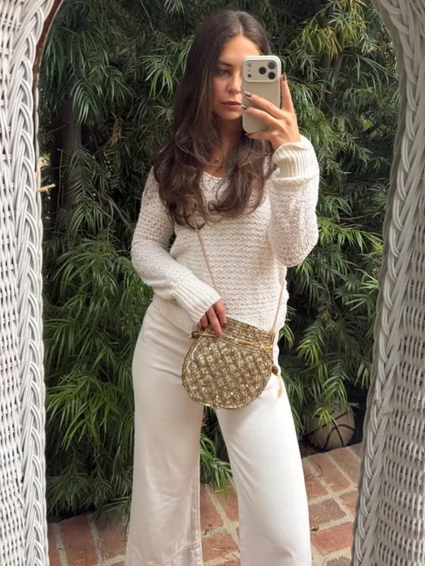 Free People Vtg classy Gold and white beaded crossbody clutch purse #boho #festival #artisan #goingout - Image 2