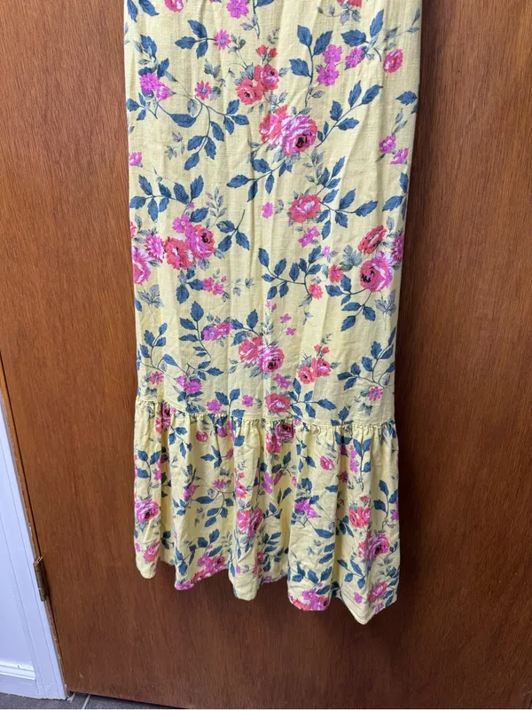 Kiel James Patrick Flower Garden Sleeveless Midi Dress Linen Blend Yellow 0 - Image 8