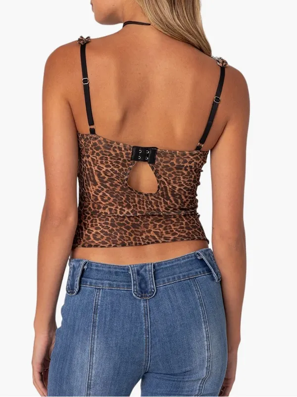 Edikted Lidia Leopard Print Sheer Mesh Bra Top Size Medium - Image 2