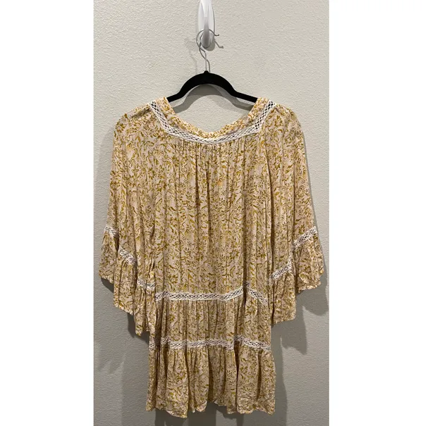 FREE PEOPLE Mustard Floral Print Baby Doll Blouse - Image 4