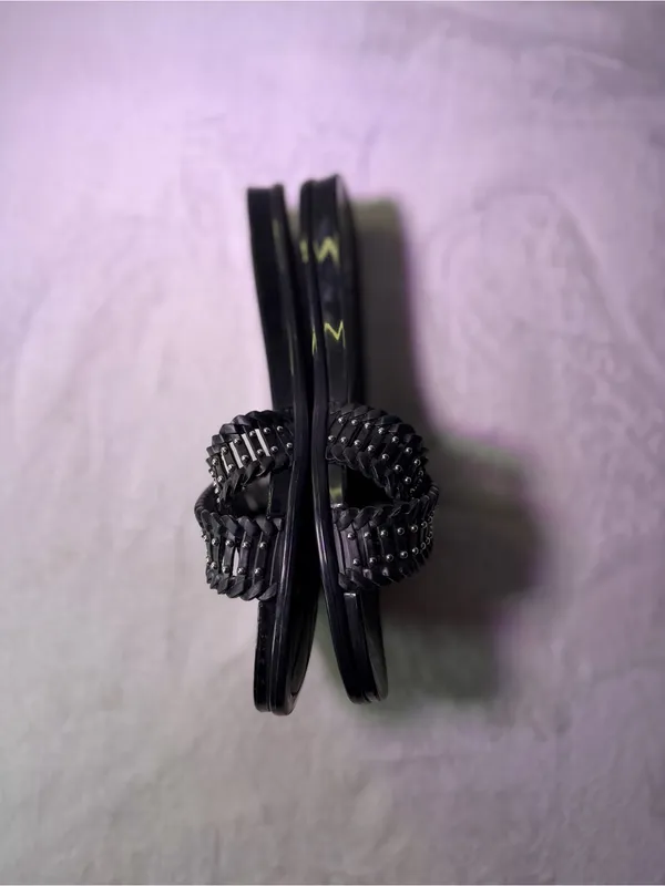 Vince Camuto Black Braided Stud Slide Sandals - Image 5