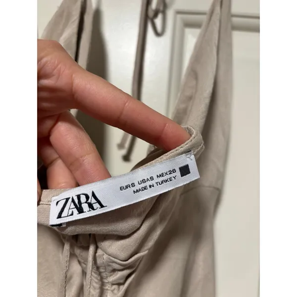 Zara Taupe Halter Mini Dress Womens XS Open Back Ruched Tie A Line Made Turkey - Image 7
