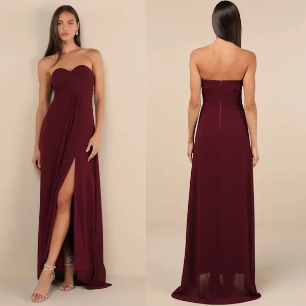 NWT Lulus Splendid Aura Plum Purple Chiffon Pleated Strapless Maxi Dress Size S - Image 2