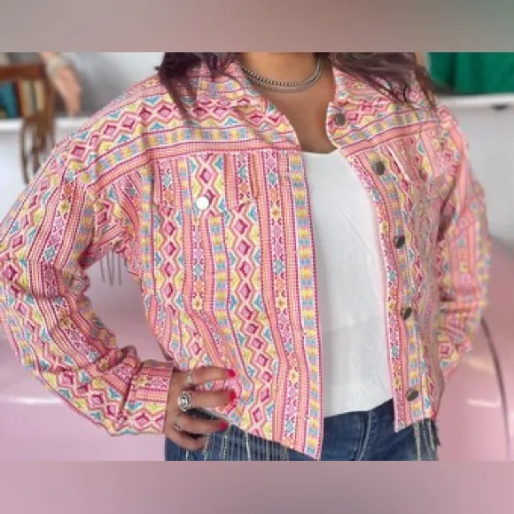 NEW Savanna Jane Jacket Womens Medium Aztec Corduroy Rhinestone Fringe Western - Image 2
