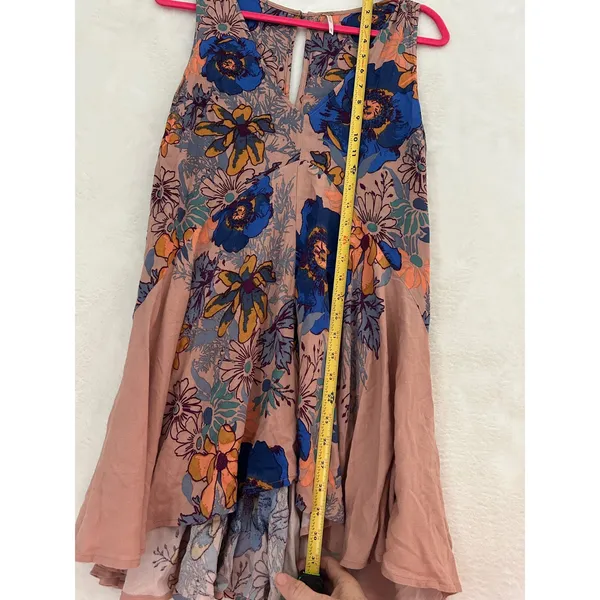 Free People Floral Sleeveless Mini Dress V-Neck High-Low Boho Pink‎ Blue XS - Image 6