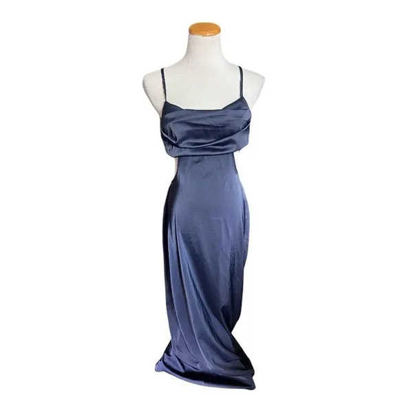 NWT Womens Fiemaoves Evening Gown Satin Silk Slip Backless Navy Maxi Dress - L - Image 3