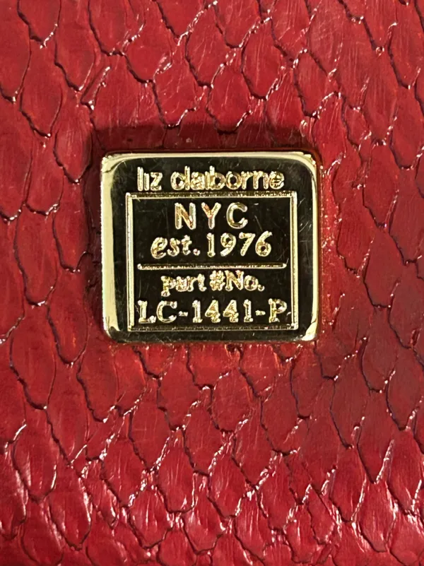Liz Claiborne Scarlet Red Embossed Snake-Effect Crossbody Bag Purse - Image 10