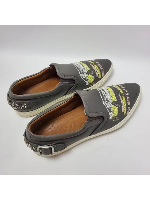 Coach Slip On Shoe C103 Sequin Studded Buckle Gray Sneakers Pointy Toe Sz 6.5 B - Image 10