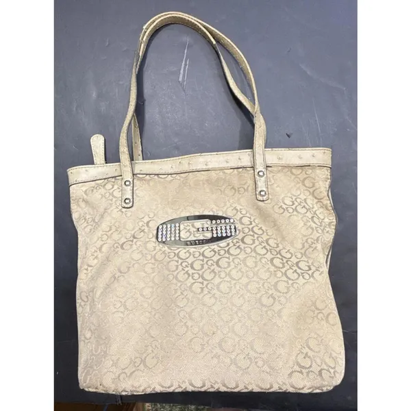 Vintage Guess Purse Y2K Monogram Logo Beige Tan‎ Hand Bag - Image 3