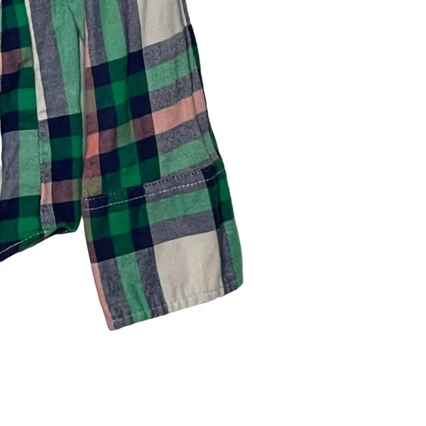 J. Crew‎ Flannel Shirt Size XS Boy Fit Green Pink White Plaid 100% Cotton Womens - Image 3