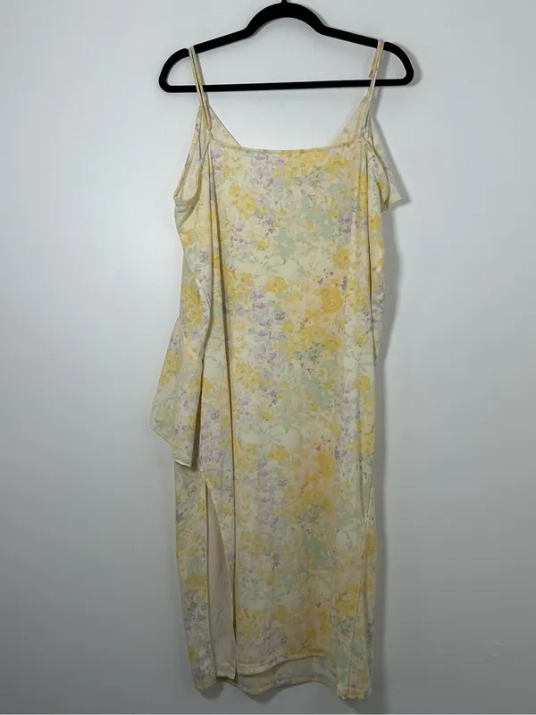 H&M Women’s XXL Yellow Floral Ruffle Midi Slip Dress Adjustable Straps - Image 4