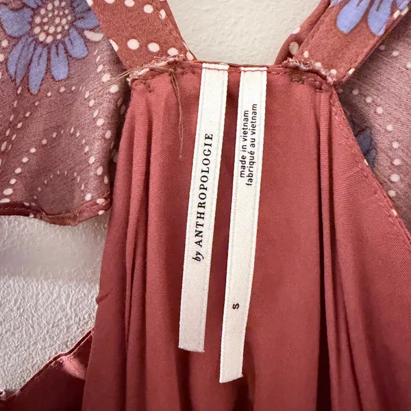 Anthropologie Ruffle Sleeve Printed Wrap Maxi Dress brown cornflower S - Image 6