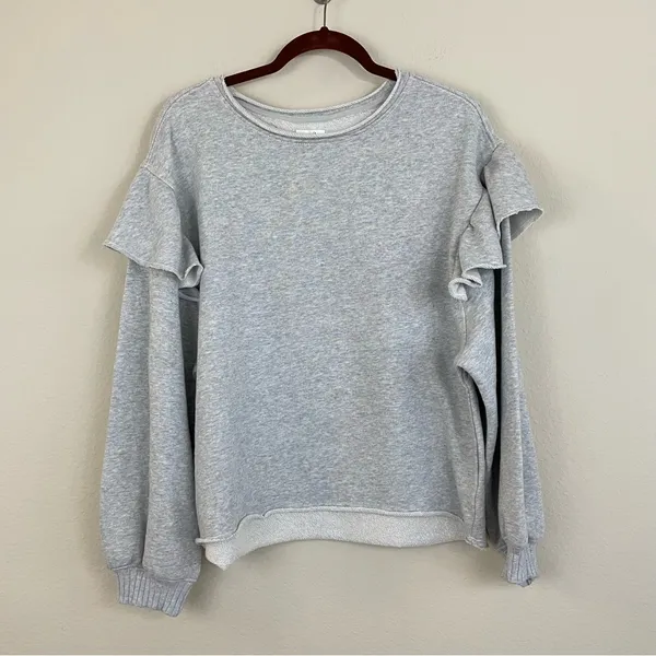 Aerie Ruffle Sleeve Sweatshirt Medium Heather Gray Size XS‎ - Image 4