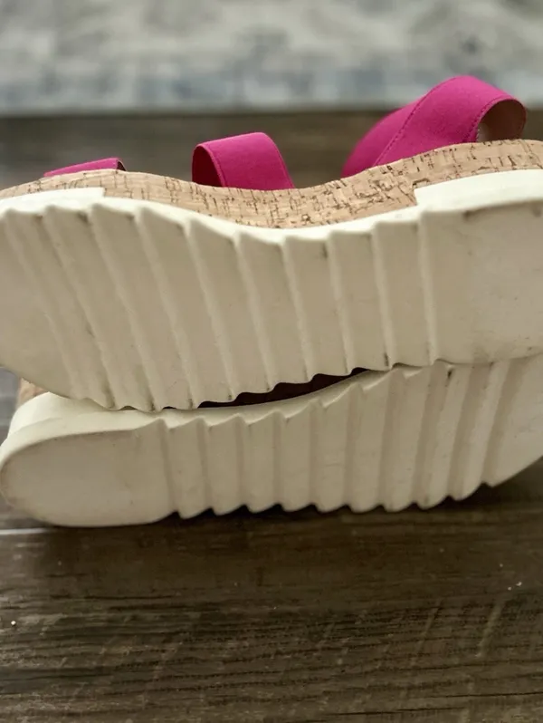 Steve Madden Bandi Fuchsia Pink Elastic Strap Cork Platform Wedge Sandals Sz 9.5 - Image 6