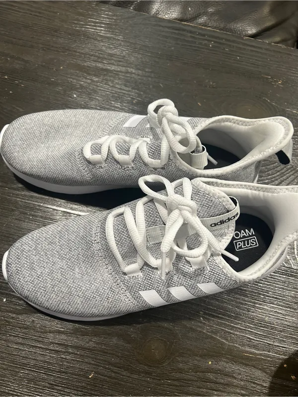 adidas White and Light Gray Knit Runner Sneakers - Image 2