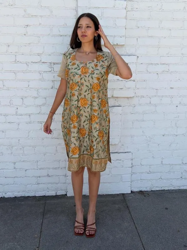 Anthropologie green & orange floral print boho tunic/ dress - fits sz s-L #festivalvibes #boho #summer #eurosummer - Image 2