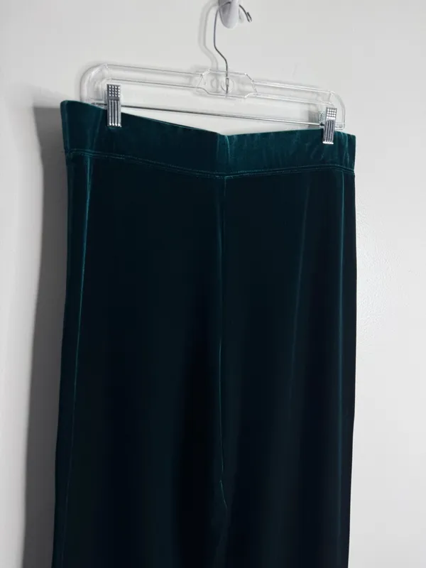 Susan Graver Green Velvet Pull On Wide Leg Pants‎ Large Effortless Minimalist - Image 7