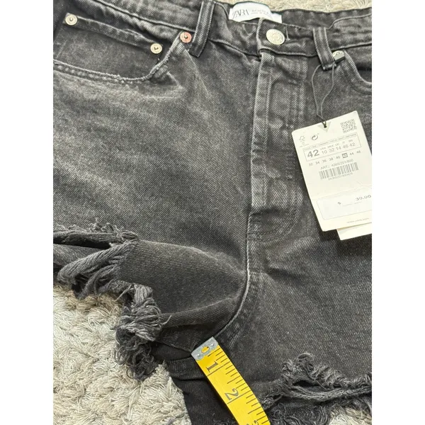 NWT Zara Women's Black High Waisted Frayed Hem Cut Off Denim Shorts Size 10 - Image 10