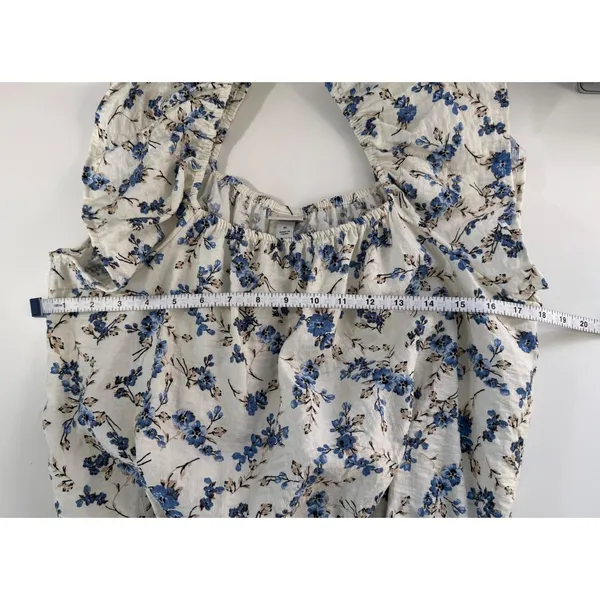 A New Day Blue Porcelain‎ Floral Off The Shoulder Blouse Short Sleeve Medium - Image 7