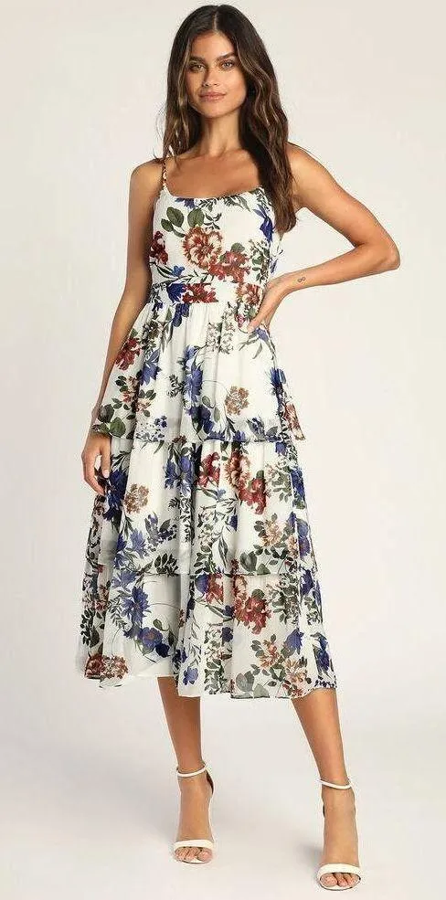 Lulus Romantic Visionary White Floral Sleeveless Tiered Midi Dress-LG - Image 3
