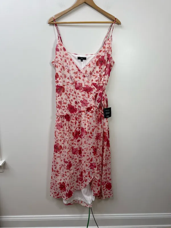 Lulus Floral Print Metallic Ruffled Wrap Maxi Dress size L - Image 4