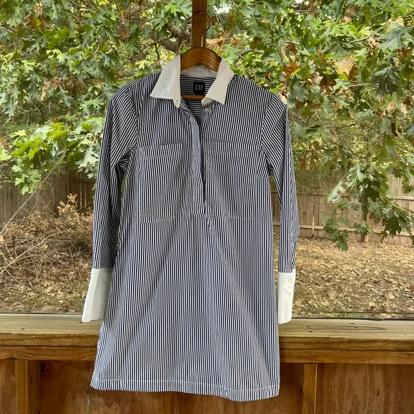 Gap Women's Organic Cotton Mini Shirt Dress Blue Stripe Size S - Image 2