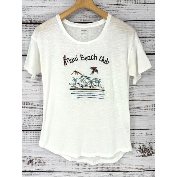 Madewell Top Womens S White Maui Beach‎ Club Short Sleeve Crew Neck Wisper Tee - Image 2