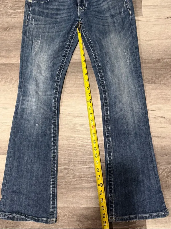 Miss Me Womens Low Rise Signature Boot Cut Rhinestone Glam Denim Size 27 - Image 5