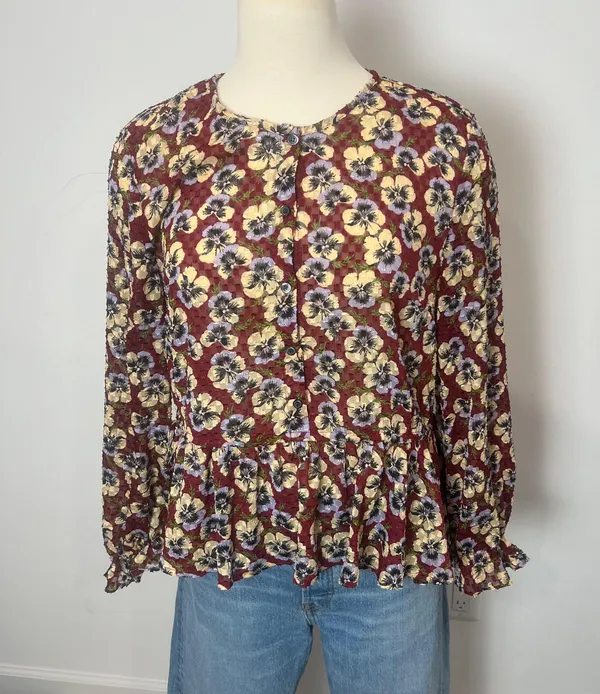 Madewell Side Drawstring Ruffle Hem Top in Viola Floral - Image 2