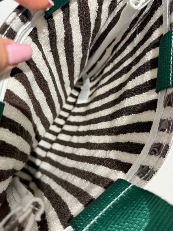 NWOT Anthropologie Coated Terry North South Small Tote Black, White & Green - Image 9