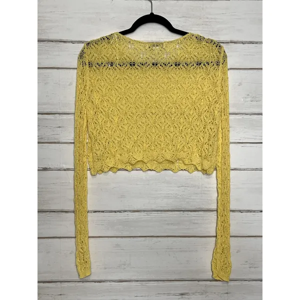 HYFVE Women's Small Yellow Long Sleeve Crochet Knit Pullover Sweater Sheer - Image 3