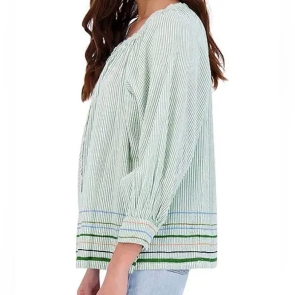 NWOT Roller Rabbit Murello Ada green stripe button down blouse cotton India - Image 4