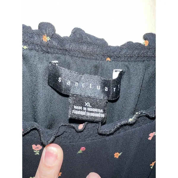 Sanctuary Anthropologie Women Top L Black Floral Ruffle Lined Smocked Blouse - Image 4