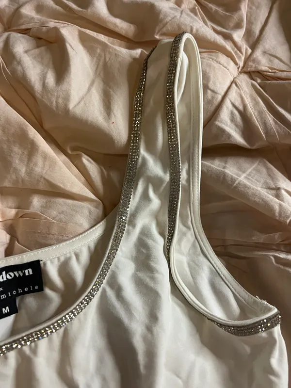 MD Drama Michele White Stretch Jewel Crop Top - Image 3