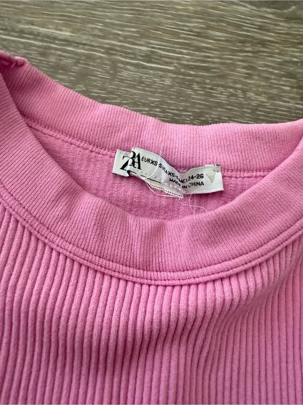 Zara Pink Ribbed Cropped High Neck Tank Top - Image 2