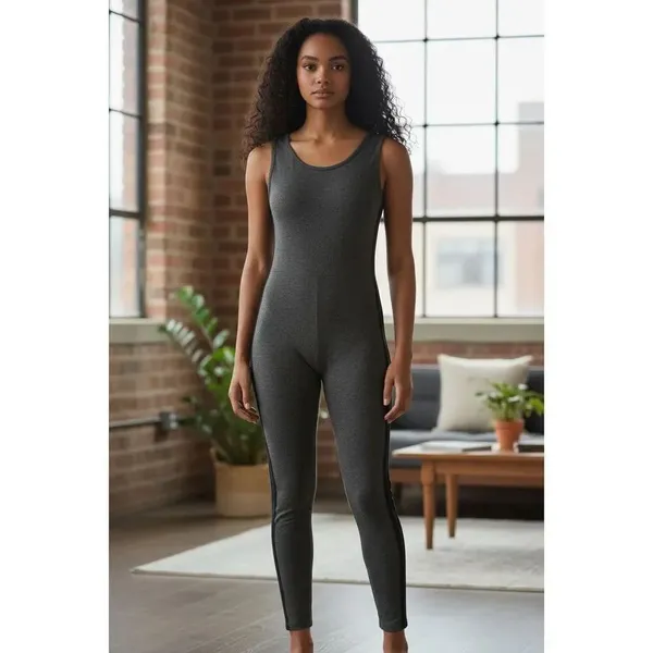 Women Grey Black Sleeveless Jumpsuit Size M Skinny Leg Stretch Romper Scoop Neck - Image 9