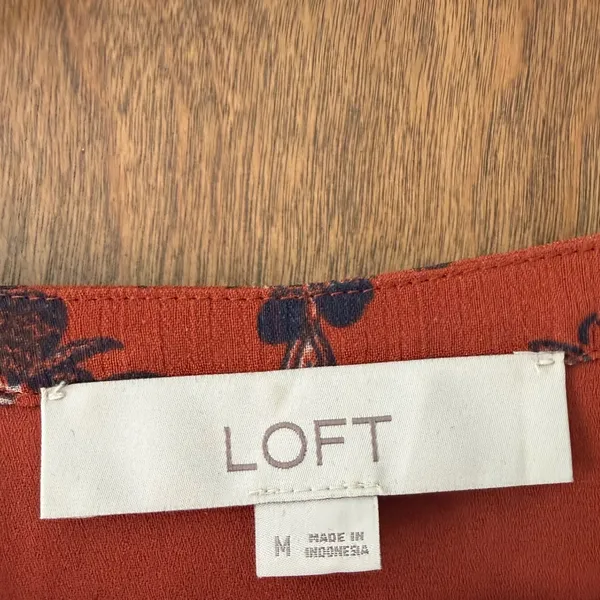 Loft sz M Ruffled Sheer Rust Red Floral Embroidered Crochet Blouse Top Bohemian - Image 9
