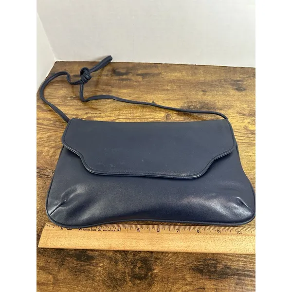 Vintage Navy Blue Shoulder Bag Clutch Purse Korea Snap Closure Retro Handbag Mod - Image 9