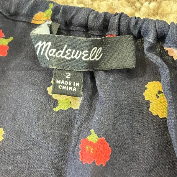 Madewell‎ Silk Floral Ruffle Peplum Cami Tank Top Womens Sz 2 Black Whimsigoth - Image 5