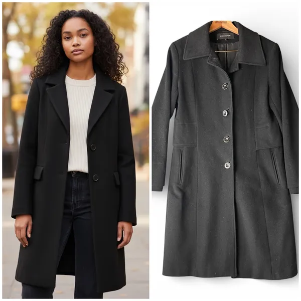 Jones New York Women Black Wool Blend Car Coat Overcoat JWMA9143 Size 14‎ - Image 2