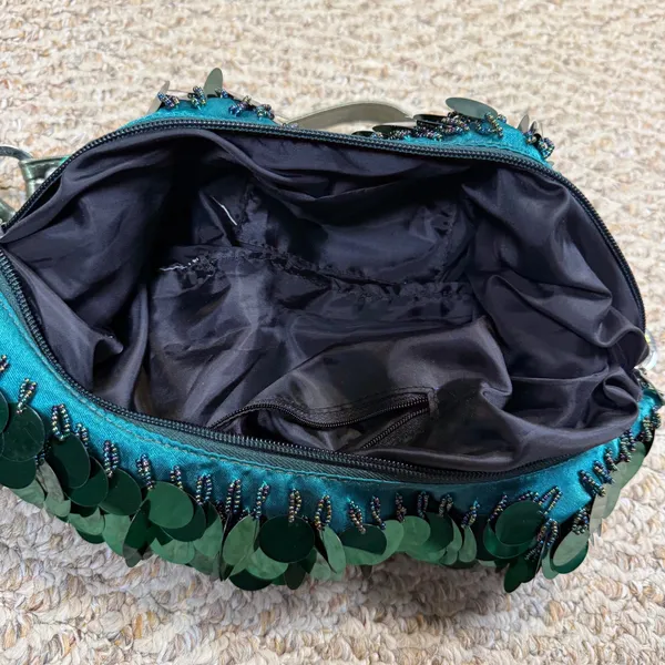Emerald Green Large Disc Sequin Hobo Bag Metallic Gold Strap Mermaidcore Party - Image 5
