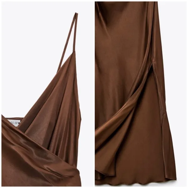 Zara satin effect midi brown dress - Image 5