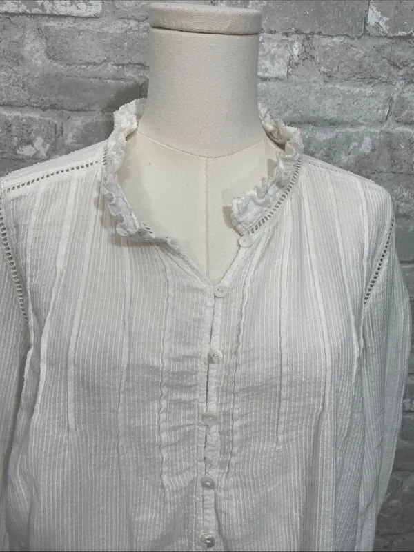 Faherty Ivory Ruffle Collar Button-Front Blouse - Image 2