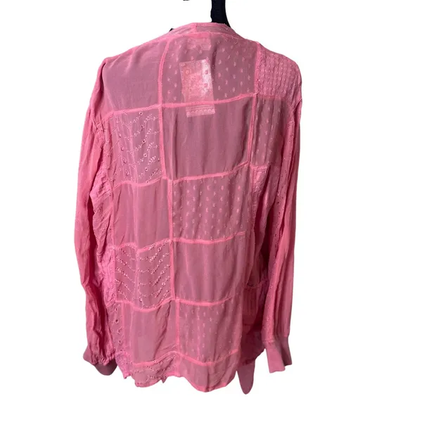 Young Threads Pink Patchwork Open Front Cardigan Size L Festival Embroidered NEW - Image 4