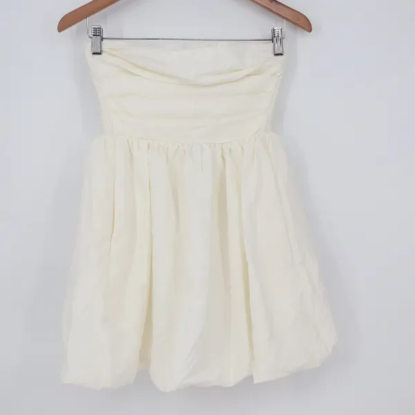 Showpo Shaima White Strapless Pleated Bubble Hem Mini Dress Size 2 NEW - Image 2